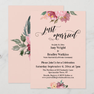 Invitación Flores Pintadas de Rosa Tipografía Recién Casados 