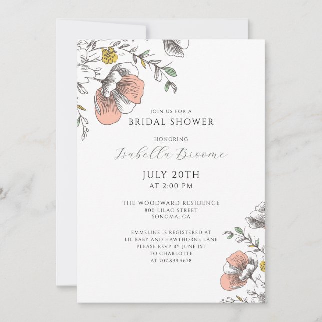 Invitación Flores Pintadas  Desayuno de Novia (Anverso)
