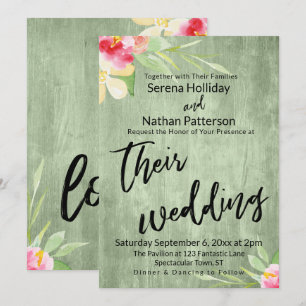 Invitación Flores pintadas Guión de Boda de madera verde