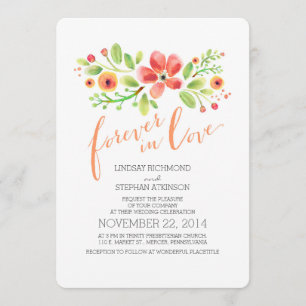 Invitación flores pintadas moderna linda boda