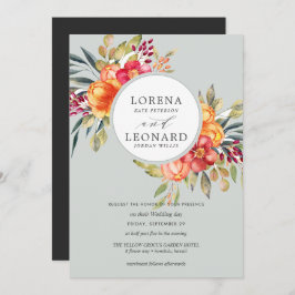 Invitación Flores pintadas monograma corona boda gris claro