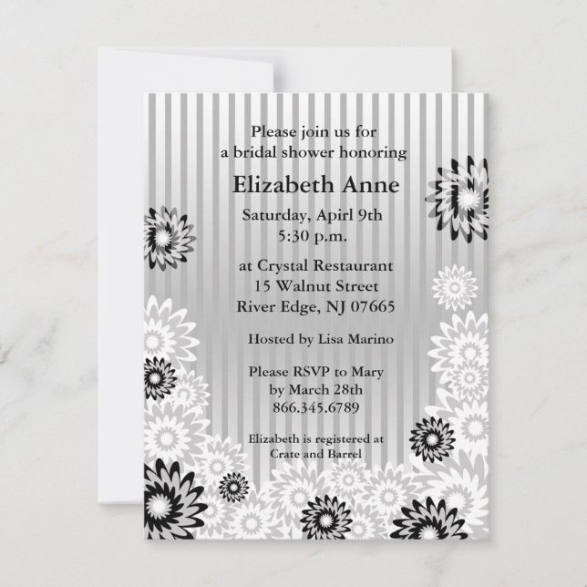 Invitación Flores plateadas invitadas a la ducha nupcial (Anverso)