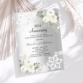 Invitación Flores plateadas lujo 60 aniversario boda