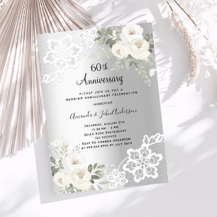 Invitación Flores plateadas lujo 60 aniversario boda