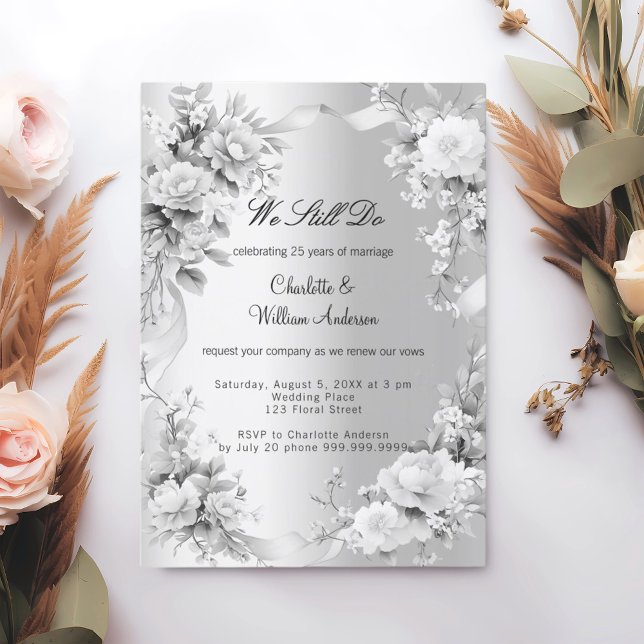 Invitación Flores plateadas renovación de la promesa boda (Subido por el creador)