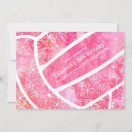 Invitación Flores plumas fiesta de voleibol rosa