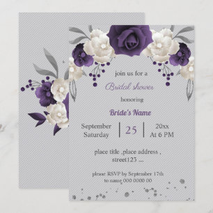 Invitación flores polvorientas moradas y blancas ducha de nov