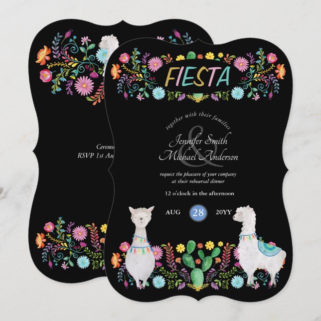 Invitación Flores populares mexicanas llaman a cualquier pare (Anverso / Reverso)