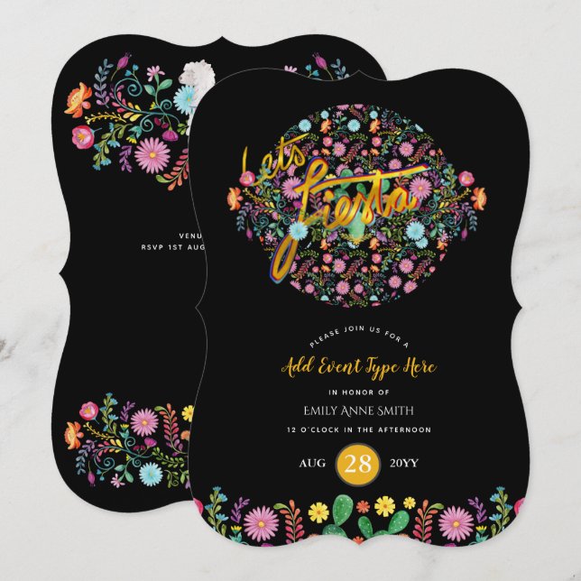 Invitación Flores populares mexicanas llaman a Gold CUALQUIER (Anverso / Reverso)