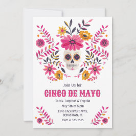 Invitación Flores populares rosas de cráneo azucarero Cinco d