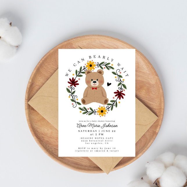 Invitación Flores populares Teddy Bear Bearly Wait Baby Showe (Subido por el creador)