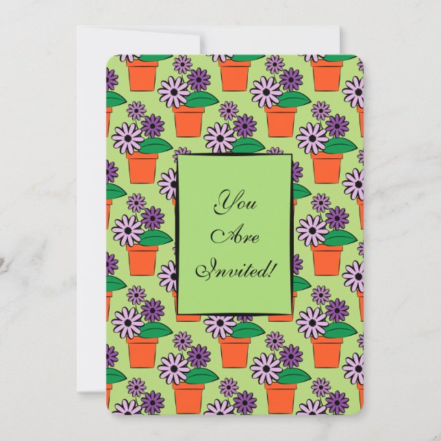 Invitación Flores Pots Purple Daisies (Anverso)