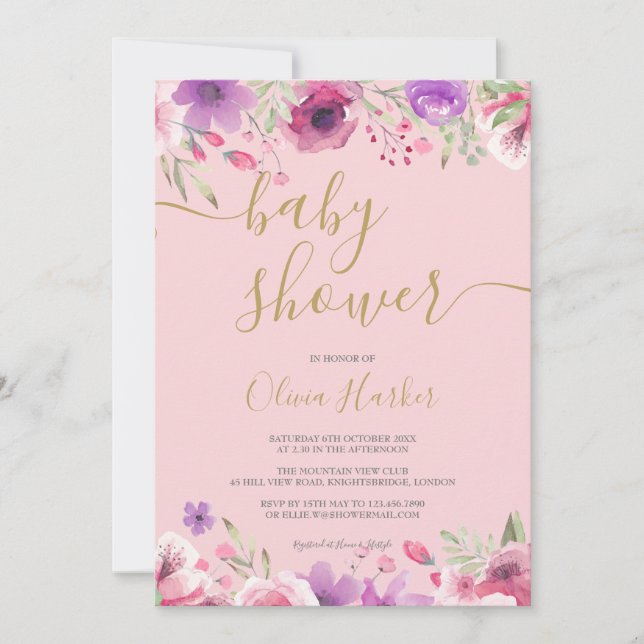 Invitación Flores Pradera Verde Baño/Sprinkle Niña (Anverso)