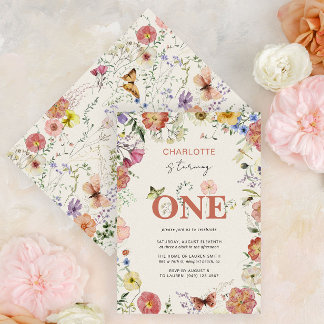 Invitación Flores Prensadas para el 1er Cumpleaños Está Cumpl