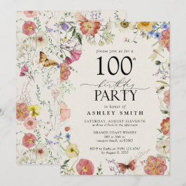 Invitación Flores presionadas 100 cumpleaños partido elegante