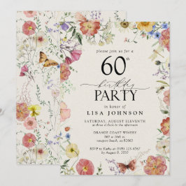 Invitación Flores Presionadas Fiesta de Cumpleaños 60 Elegant