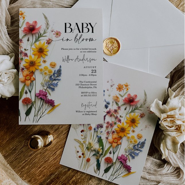 Invitación Flores presionadas Wildflower Boho Baby Shower (Subido por el creador)