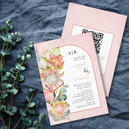Invitación Flores protectoras código QR RSVP arco rosa boda I