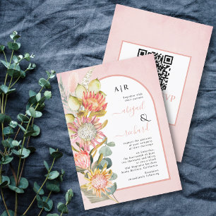 Invitación Flores protectoras código QR RSVP arco rosa boda I