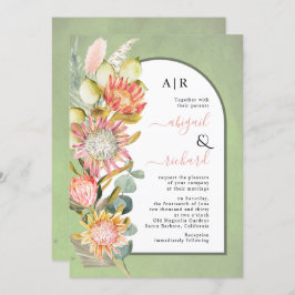 Invitación Flores protésicas código QR RSVP boda de arco verd