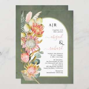 Invitación Flores protésicas pampas boda verde césped