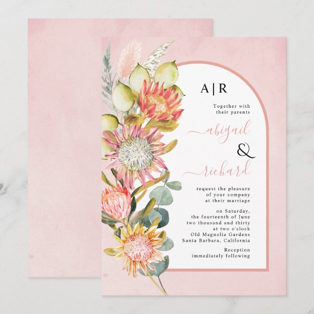Invitación Flores protésicas pampas pasto y boda eucaliprus (Anverso / Reverso)