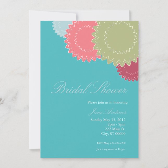 Invitación Flores punteadas - trullo, rosa, verde, azul (Anverso)