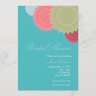Invitación Flores punteadas - trullo, rosa, verde, azul