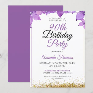 Invitación Flores puras esbeltas 90 cumpleaños
