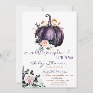 Invitación Flores Purple de calabaza, Baby Shower punteado