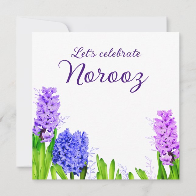 Invitación Flores Púrpura Azul Rosa Hyacinth Feliz Noruz (Anverso)