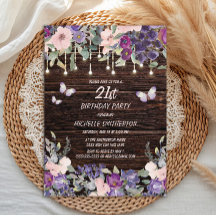 Flores Púrpura Rosa Mariposas Madera Rústica 21