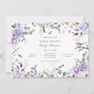 Invitación Flores púrpura rústicas con ducha de bebé