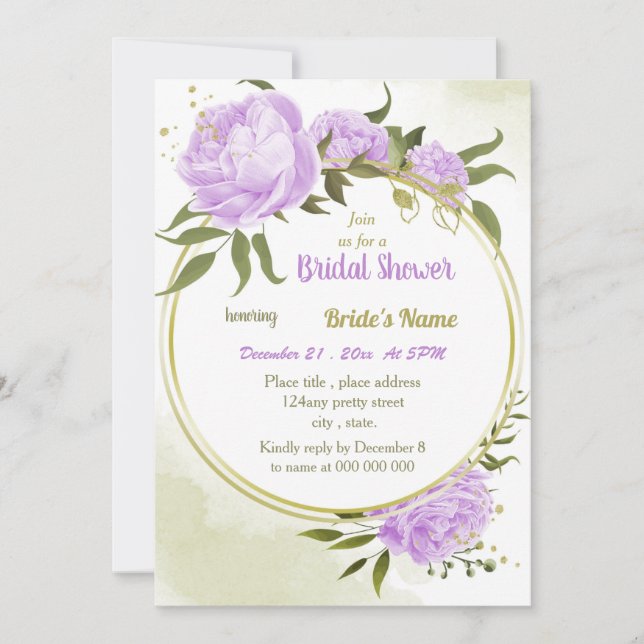 Invitación flores púrpura vegetación wreath ducha de novia (Anverso)