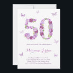 Invitación Flores Púrpura Y Mariposas Fiesta de cumpleaños nú<br><div class="desc">una bonito floral de 50 años de diseño de fiesta con las flores dispuestas en forma de número "50" en tonos lavanda y malva. Tenga en cuenta que puede eliminar/mover las mariposas desde el interior de la herramienta de diseño (haga clic o puntee para personalizar más). El reverso ha sido...</div>