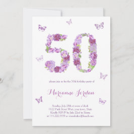 Invitación Flores Púrpura Y Mariposas Fiesta de cumpleaños nú