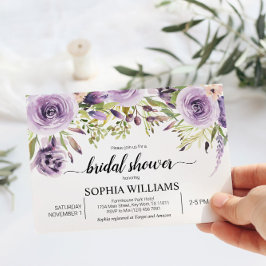 Invitación Flores púrpura y verde ducha de novia