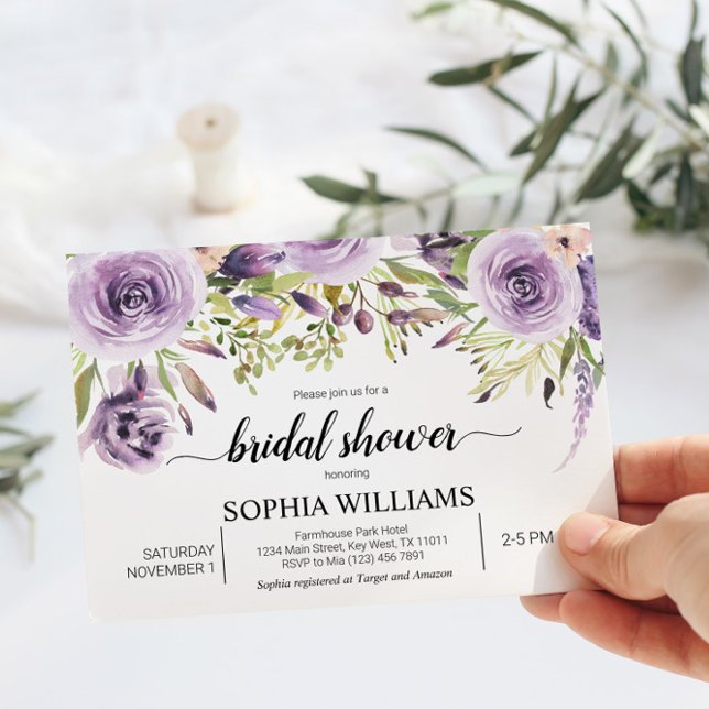 Invitación Flores púrpura y verde ducha de novia (Subido por el creador)