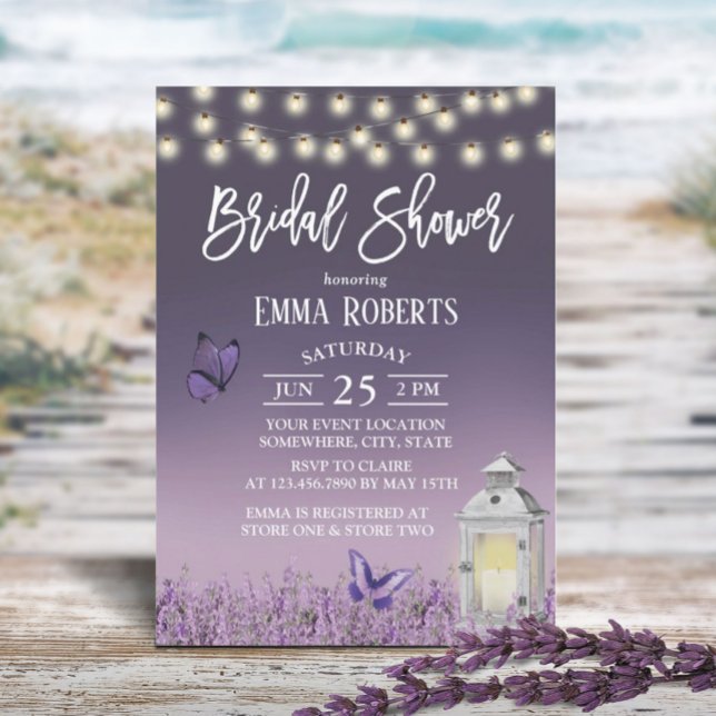 Invitación Flores púrpuras de linterna rusa ducha de novia (Subido por el creador)