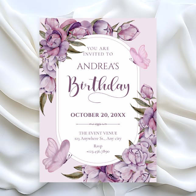 Invitación Flores púrpuras florecen cumpleaños (Subido por el creador)