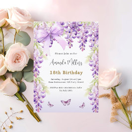 Invitación Flores púrpuras glútea mariposa cumpleaños