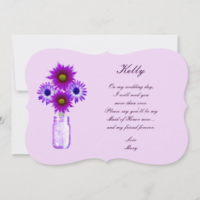 Invitación Flores Púrpuras Mason Jar Maid Of Honor Card (Anverso)