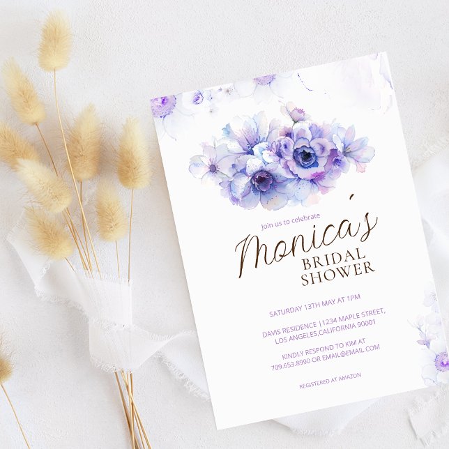Invitación Flores púrpuras pasteles Ducha de novia (Subido por el creador)