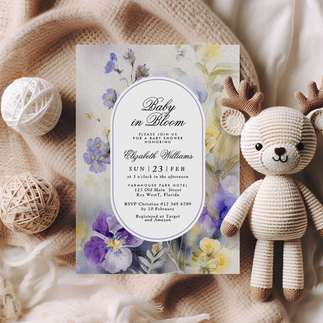 Invitación Flores púrpuras rusas bebés en ducha de flores en  (Subido por el creador)