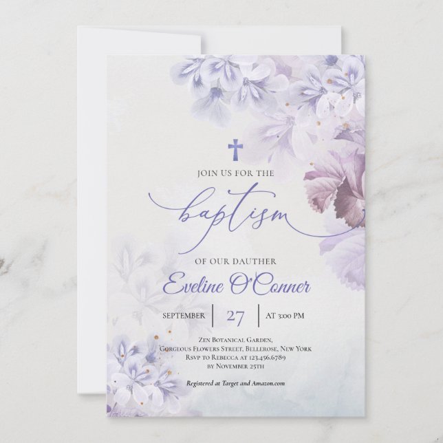 Invitación Flores púrpuras vintales de primavera violeta de l (Anverso)