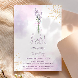 Invitación Flores purpurinas de oro lavanda suave ducha de no