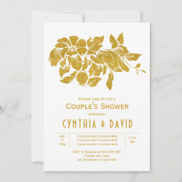 Invitación Flores purpurinas doradas bodas de flores ducha