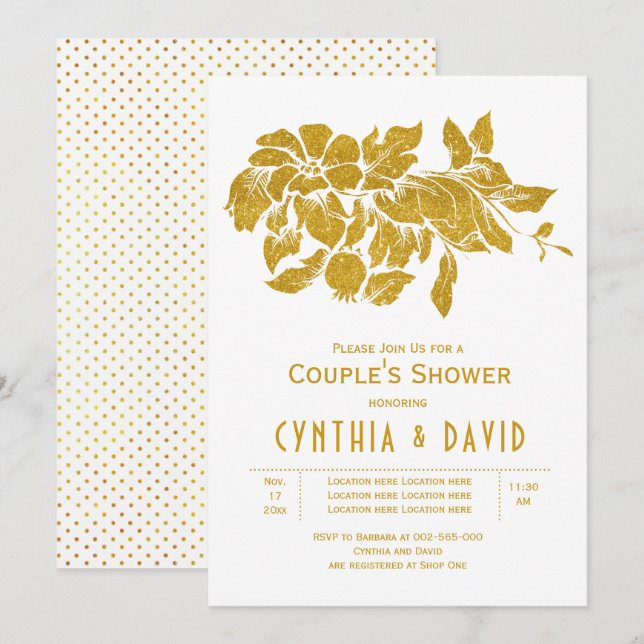Invitación Flores purpurinas doradas bodas de flores ducha (Anverso / Reverso)