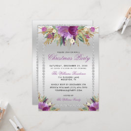 Invitación Flores purpurinas, Fiesta de Navidades enmarcadas