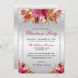 Invitación Flores purpurinas, Navidades enmarcados con diaman